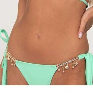 SHEIN Light Green Bikini Mermaid Golden Charms & Rhinestones XXS*XS